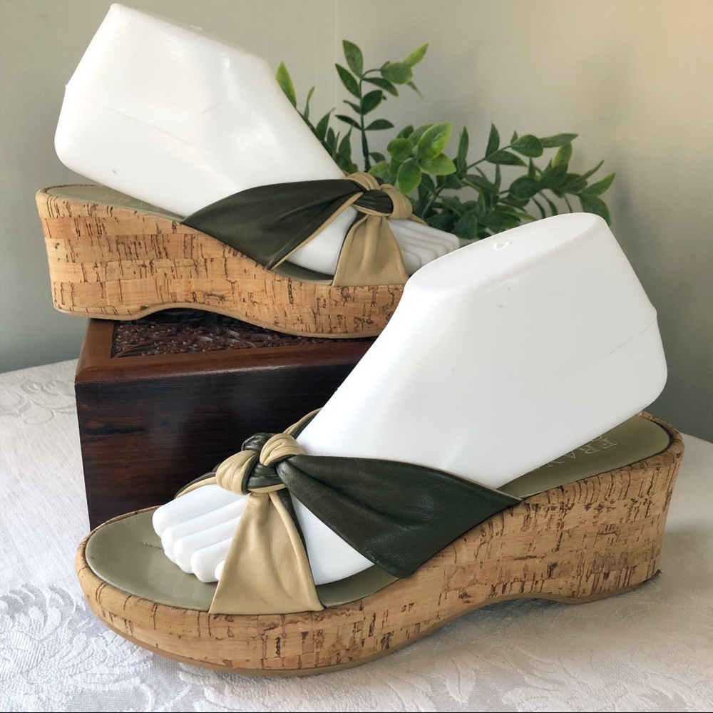 Franco Sarto Brown and Tan Cork Wedge Sandals size 8